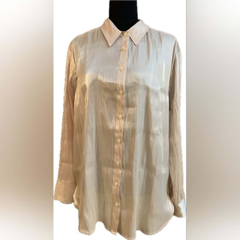 NWT Anthropologie Cream Somewhat Sheer Button-Up Shirt Size M